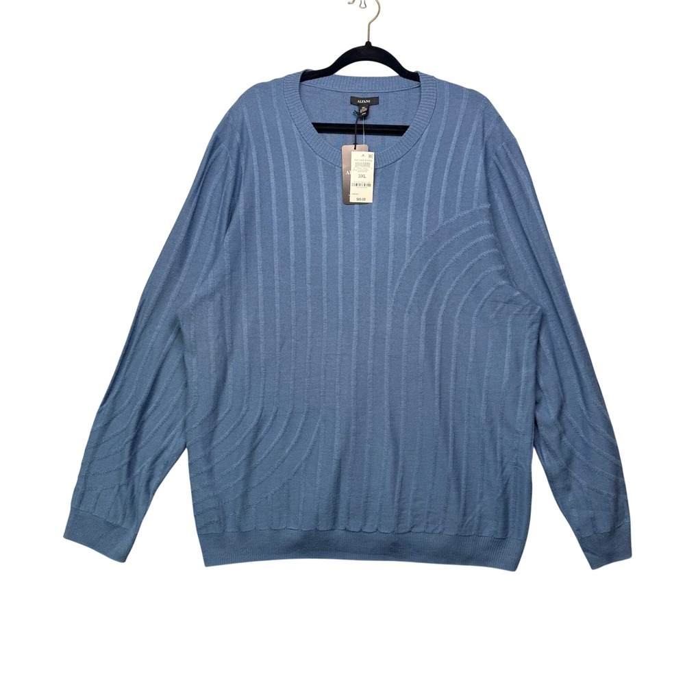 Alfani Merino‎ Wool Blend Textured Sweater Blue Shale 3XL NWT Old Money Poetcore